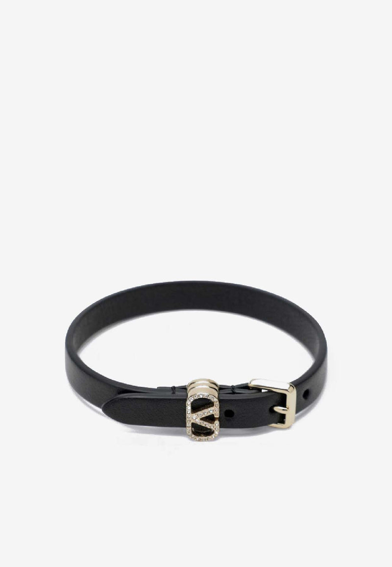 Valentino Ovalette Leather and Crystal Bracelet Black 7W0J0AH7WRV/R_VALE-EDM