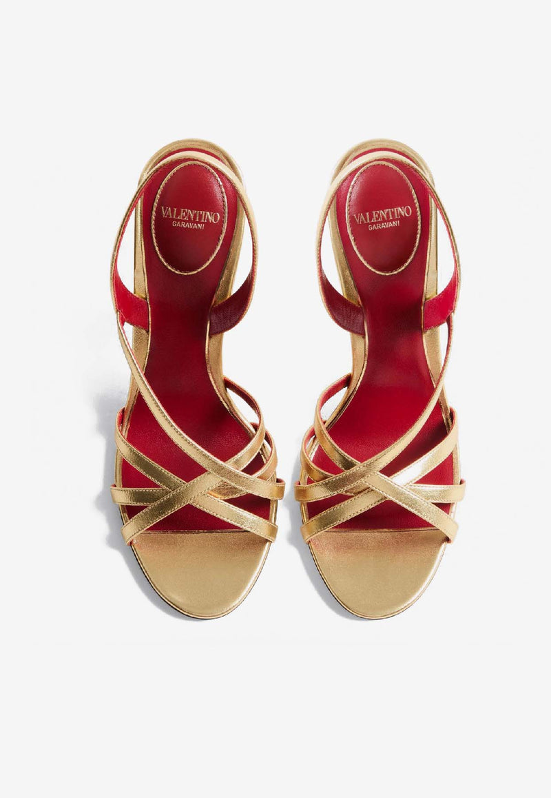 Valentino Fetishique 105 Laminated Leather Sandals Gold 7W0S0NC6MNN/R_VALE-I8M