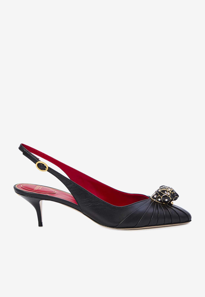 Valentino Panthea 55 Leather Slingback Pumps Black 7W0S0NG5-LIR-0NO