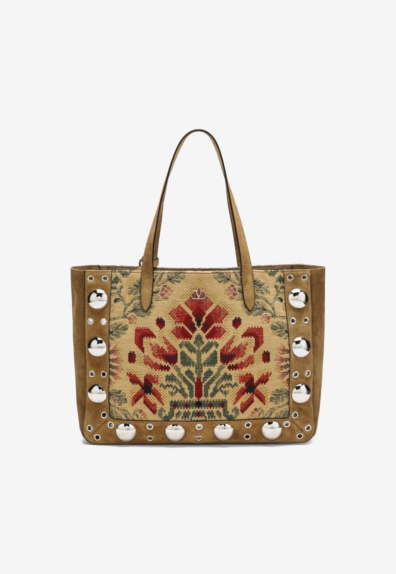 Valentino  Medium Nellcôte Jacquard Suede Tote Bag Multicolor 7W2B0R79JXK/R_VALE-CND