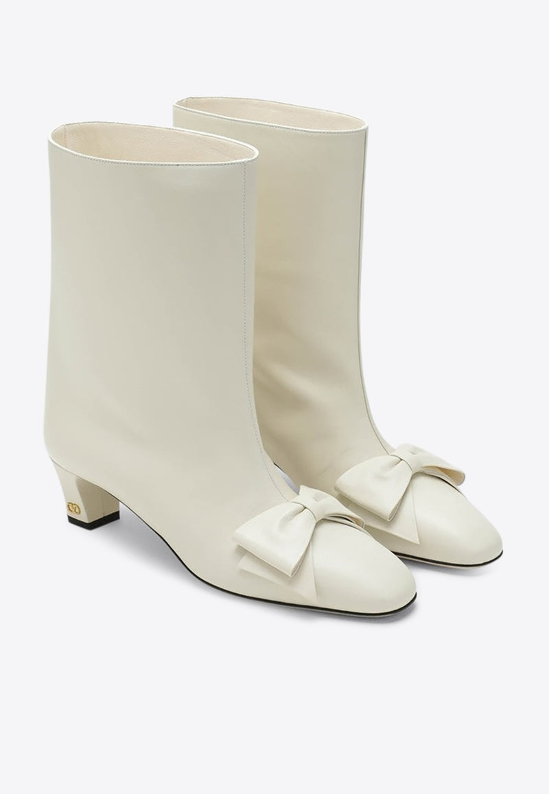 Valentino Bowow 40 Leather Ankle Boots Ivory 7W2S0MB1DDT/R_VALE-098