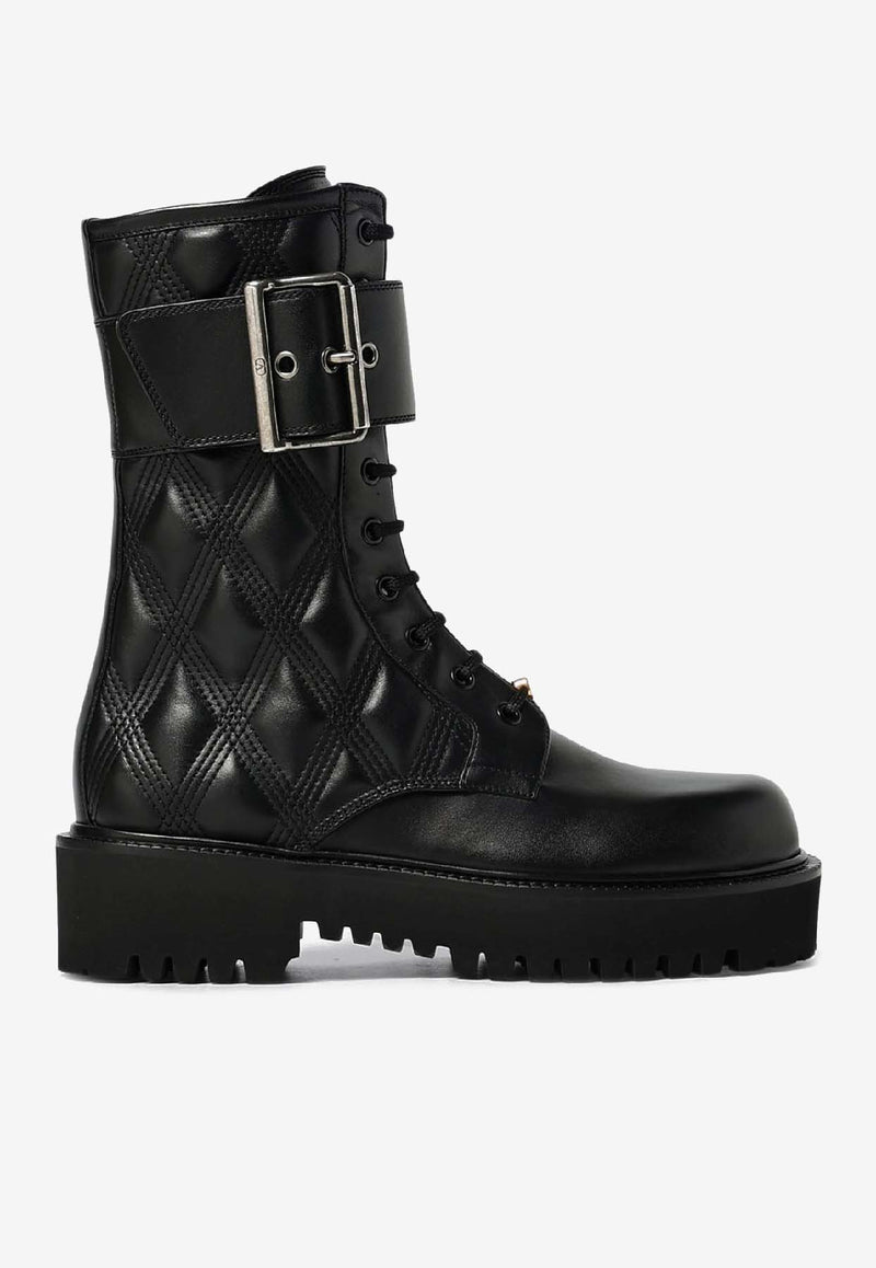 Valentino  Quilted 67 Lace-Up Combat Boots Black 7W2S0MQ0FGZ/R_VALE-0NO
