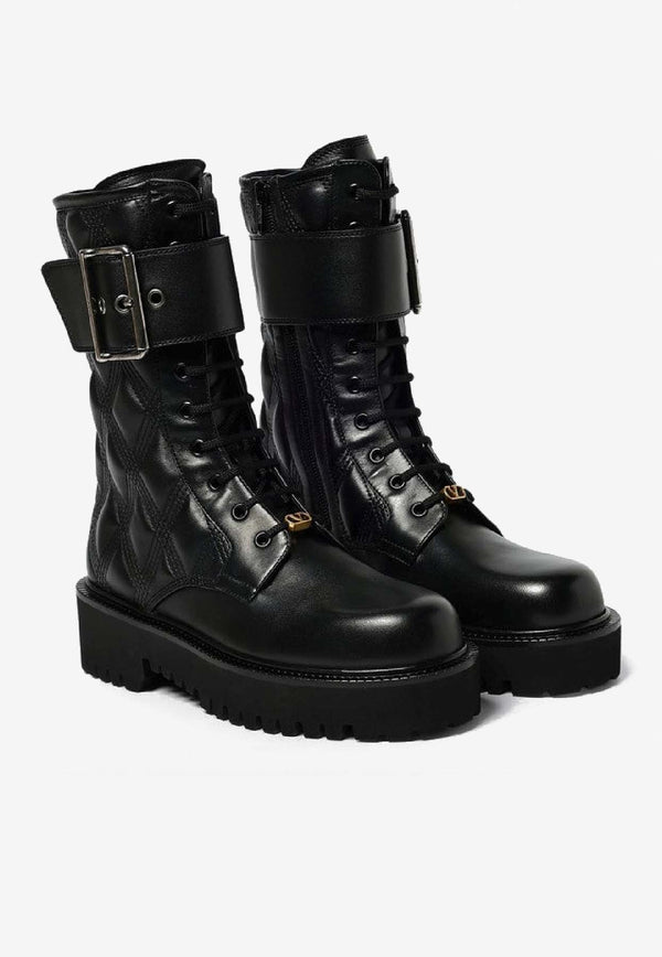 Valentino  Quilted 67 Lace-Up Combat Boots Black 7W2S0MQ0FGZ/R_VALE-0NO