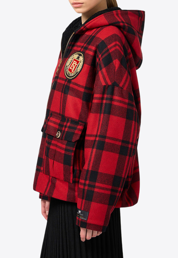 Elisabetta Franchi Logo Patch Tartan Check Padded Jacket Red GB00447E2_CX7