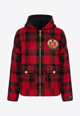 Elisabetta Franchi Logo Patch Tartan Check Padded Jacket Red GB00447E2_CX7