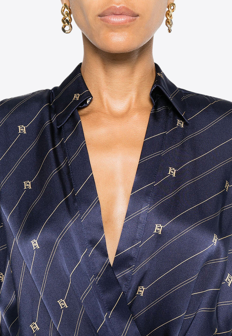 Elisabetta Franchi Silk Printed Bodysuit  Navy CB00146E2_CL4