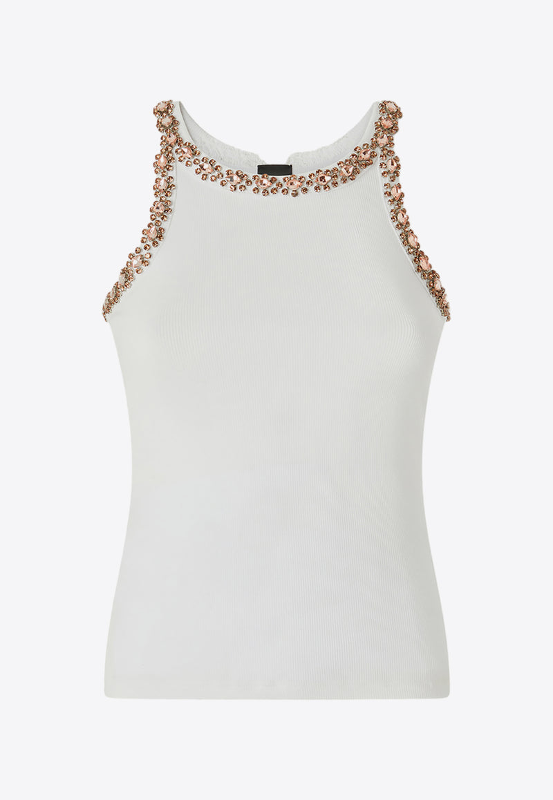 PINKO Crystal Embroidered Tank Top White 104109A246_Z04