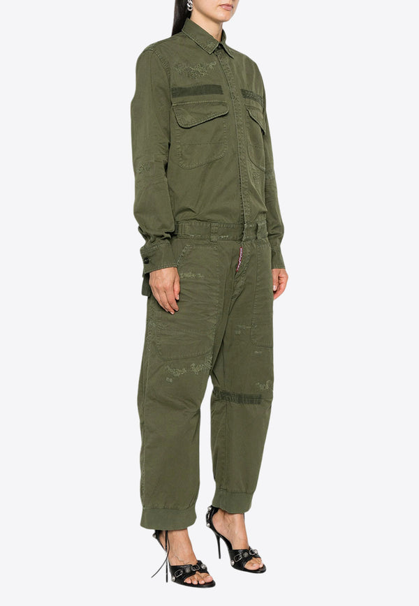 Dsquared2 Overdyed Military Distressed Jumpsuit Military Green S75FP0167S78205_695