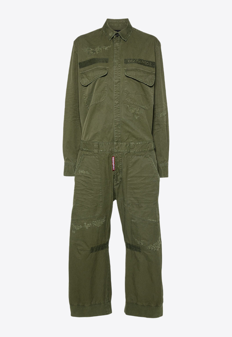 Dsquared2 Overdyed Military Distressed Jumpsuit Military Green S75FP0167S78205_695