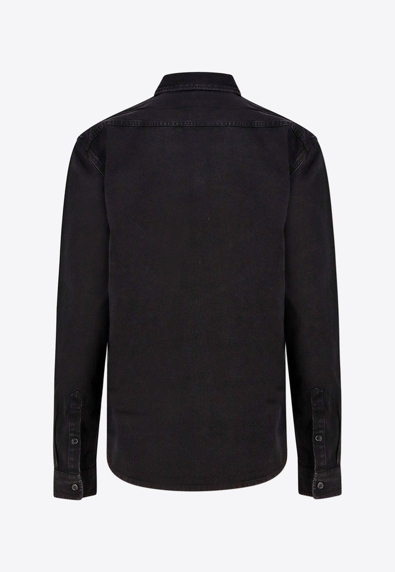 Saint Laurent Monogram Long-Sleeved Denim Shirt Black 800328Y32XA_1158