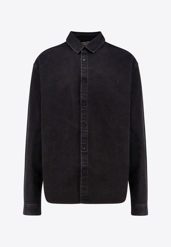 Saint Laurent Monogram Long-Sleeved Denim Shirt Black 800328Y32XA_1158