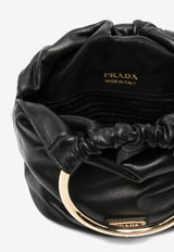 Prada Mini Logo Plaque Leather Bucket Bag Black 1BC227VOOO2DX8_F0002