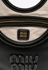 Miu Miu Ivy Logo Patch Calf Leather Tote Bag Black 5BA284VOON2CRW_F0002