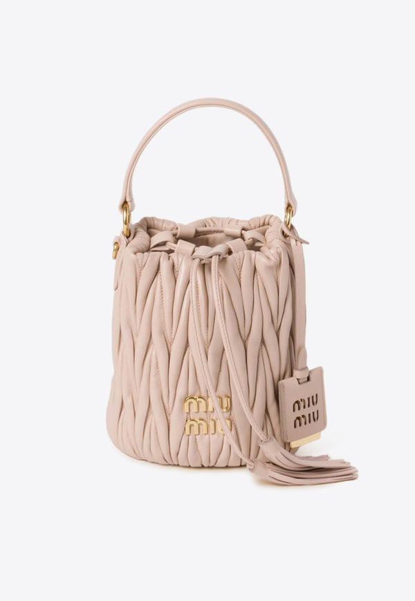 Miu Miu Logo Lettering Quilted Leather Bucket Bag Powder 5BE085VOOON88_F0236