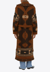 Alanui Icon Jacquard Fringed Long Coat Brown LWHQ003E24KNI002_6E61