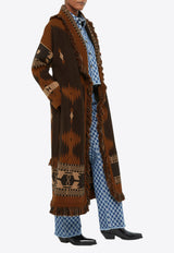 Alanui Icon Jacquard Fringed Long Coat Brown LWHQ003E24KNI002_6E61