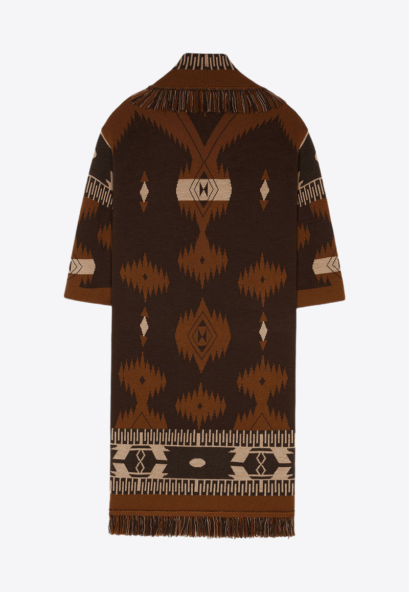 Alanui Icon Jacquard Fringed Long Coat Brown LWHQ003E24KNI002_6E61