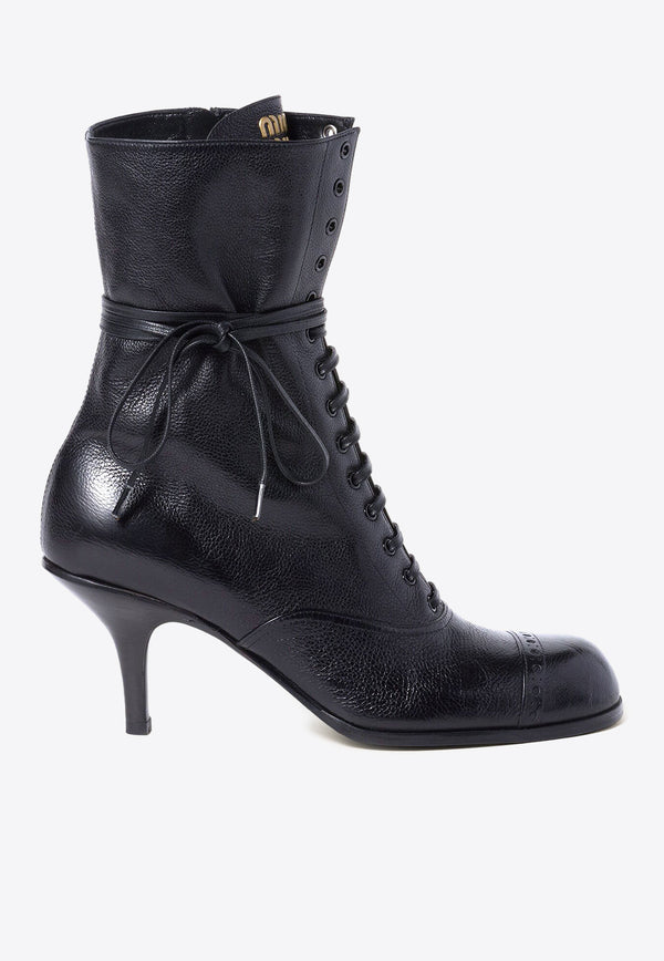 Miu Miu 75 Lace-Up Leather Ankle Boots Black 5U323EFA075070_F0002