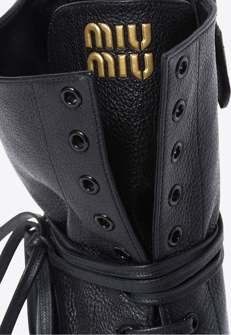 Miu Miu 75 Lace-Up Leather Ankle Boots Black 5U323EFA075070_F0002