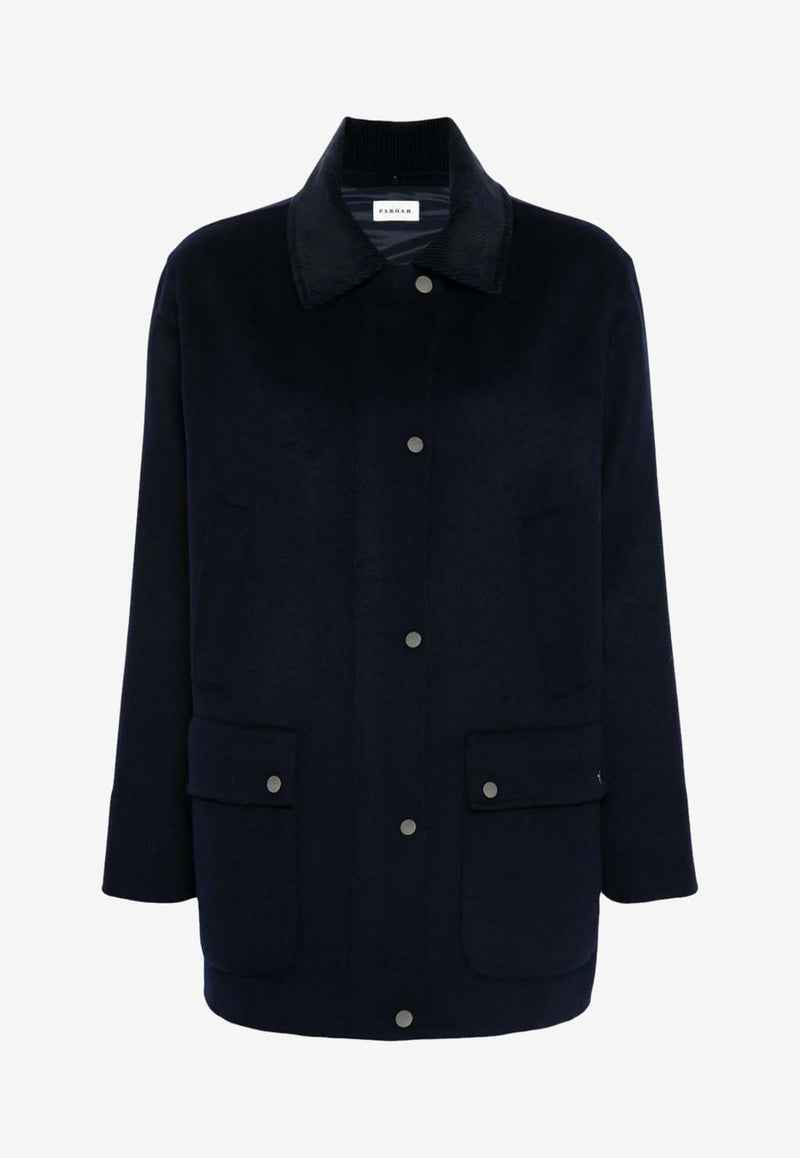 P.A.R.O.S.H Leak Corduroy-Collar Jacket  Navy D431667LEAK24_012