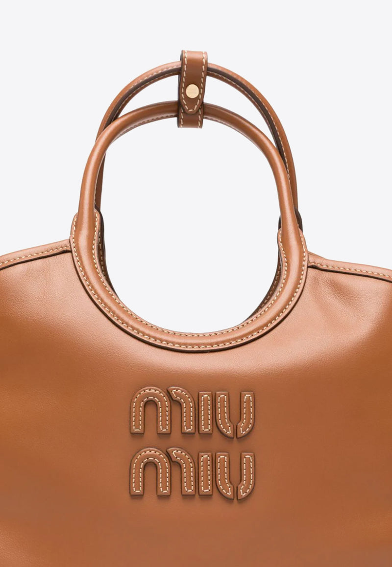 Miu Miu Ivy Calf Leather Top Handle Bag Cognac 5BA284VOON2CRW_F0046