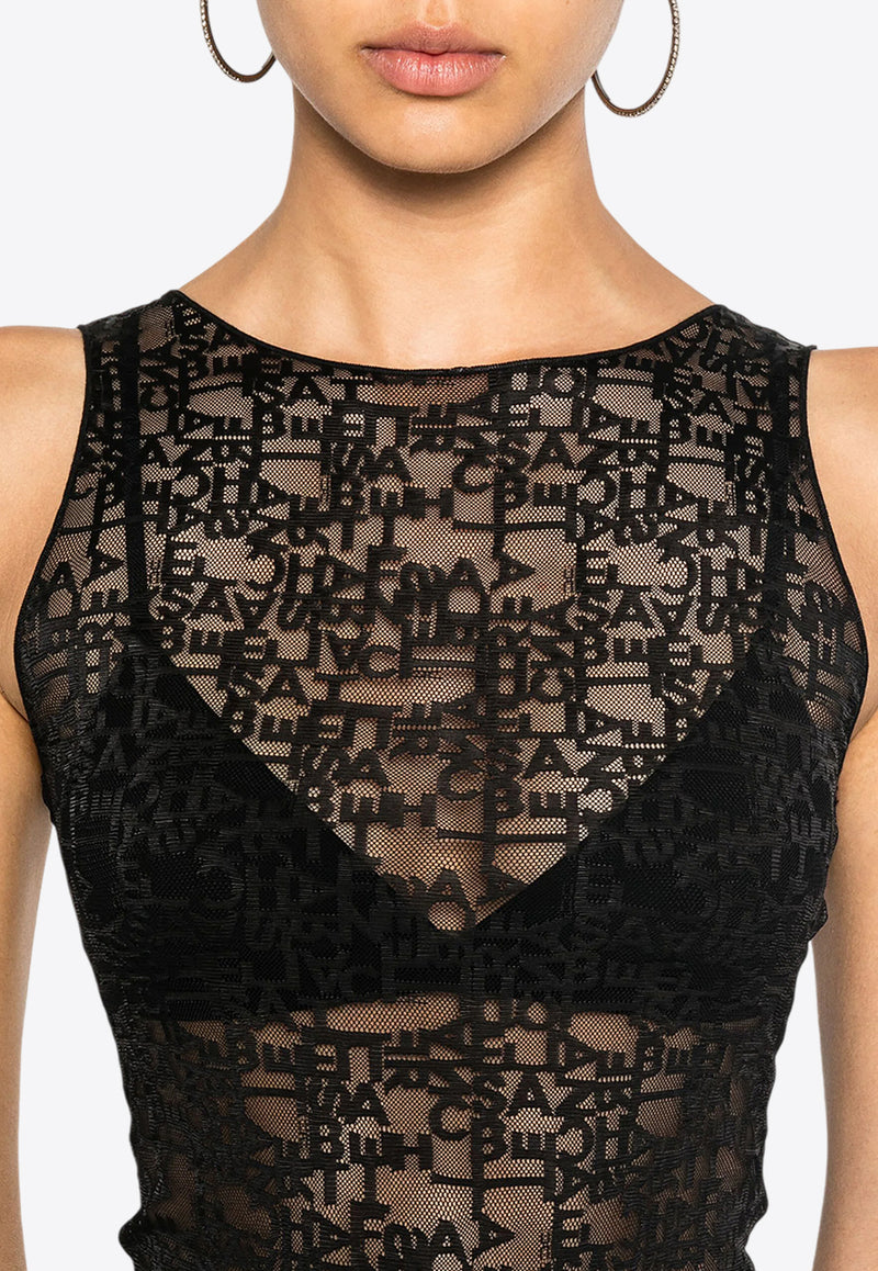 Elisabetta Franchi Jacquard Logo Sheer Bodysuit  Black BO00546E2_110