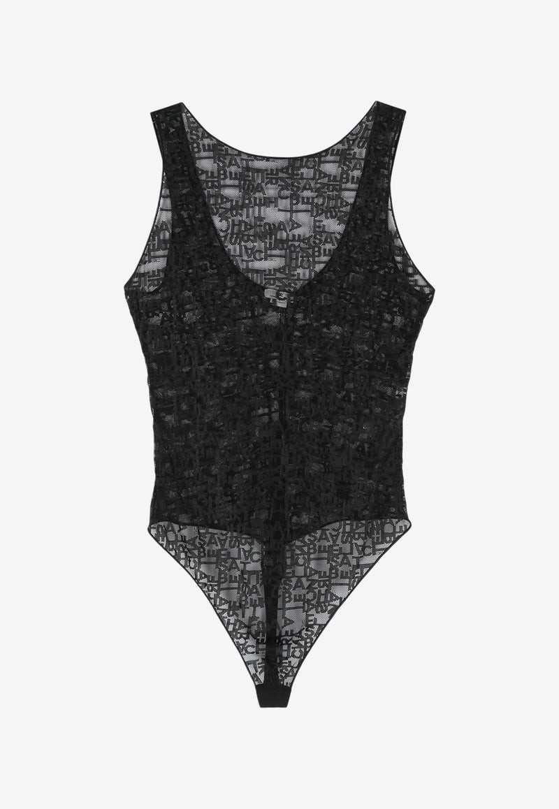 Elisabetta Franchi Jacquard Logo Sheer Bodysuit  Black BO00546E2_110