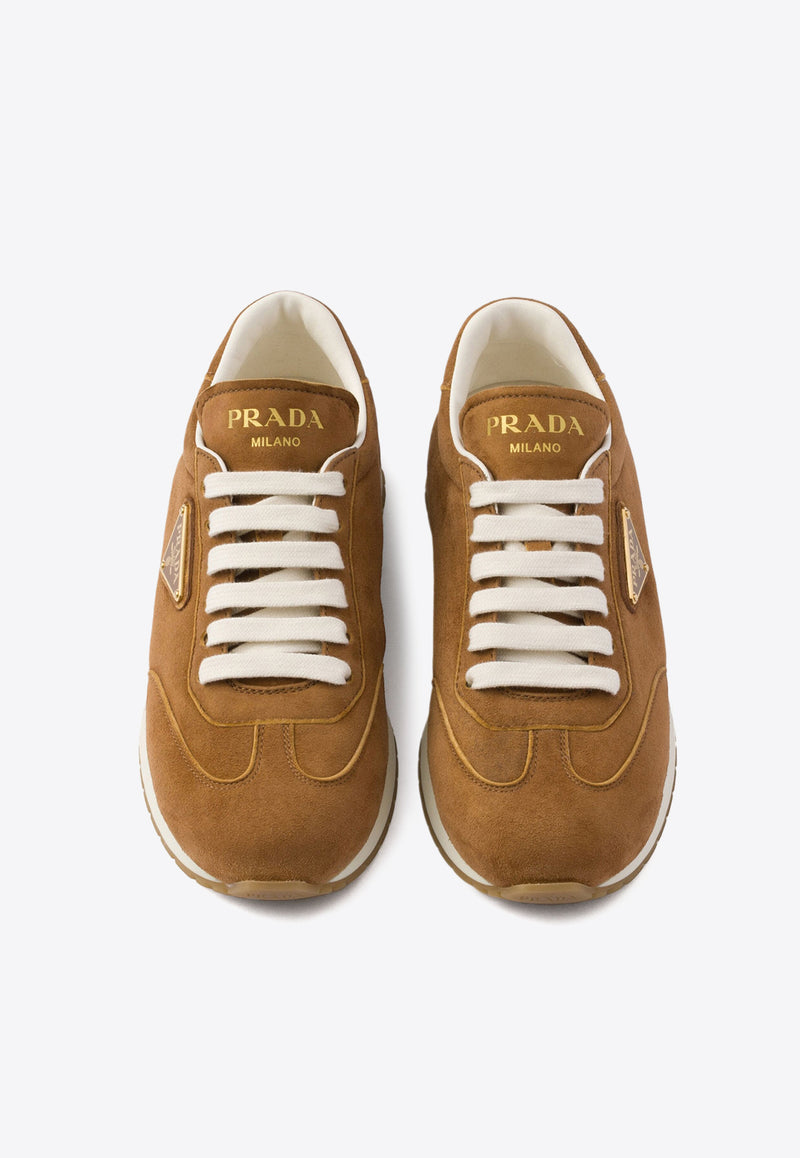 Prada Triangle Logo Suede Sneakers Brown 1E410NF025QRG_F098L