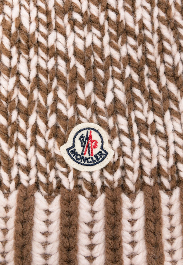 Moncler Logo Patch Knitted Wool Beanie Beige J20933B00060M4708_P25