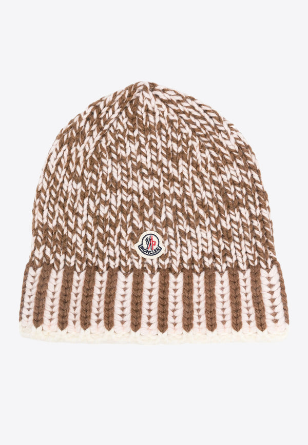 Moncler Logo Patch Knitted Wool Beanie Beige J20933B00060M4708_P25