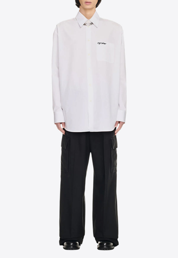 Off-White Logo Embroidered Oversize Shirt White OMGE004F24FAB001_0110