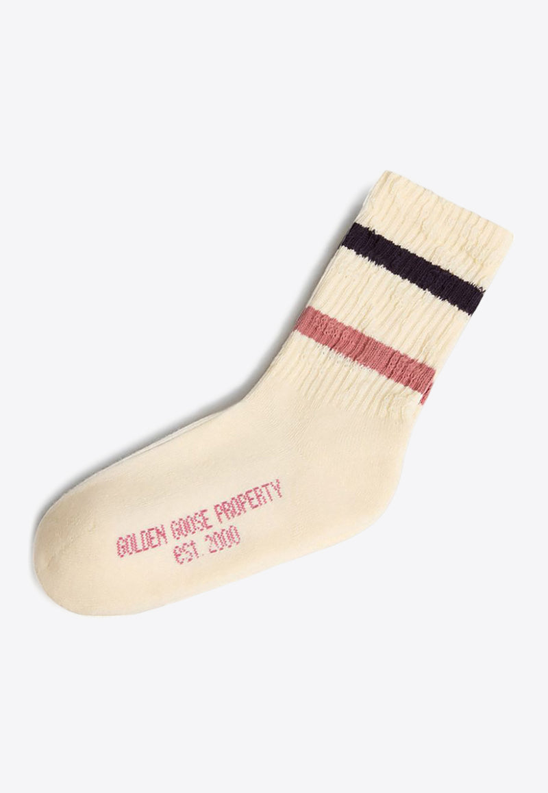 Golden Goose DB Stripe Logo Knit Socks Ivory GKP00883P001107_11973