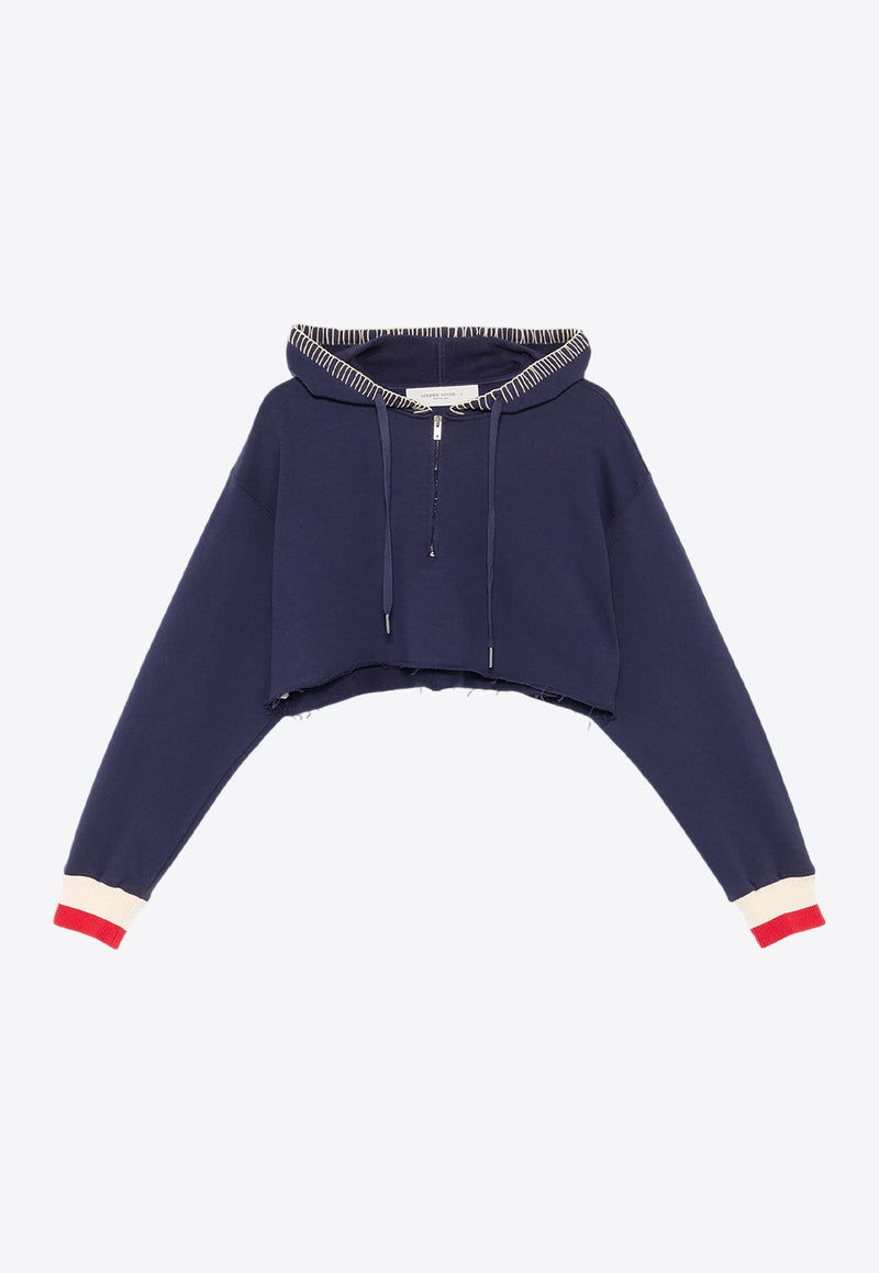 Golden Goose DB Journey Logo Embroidered Cropped Hoodie Navy GWP01225P001636_50878