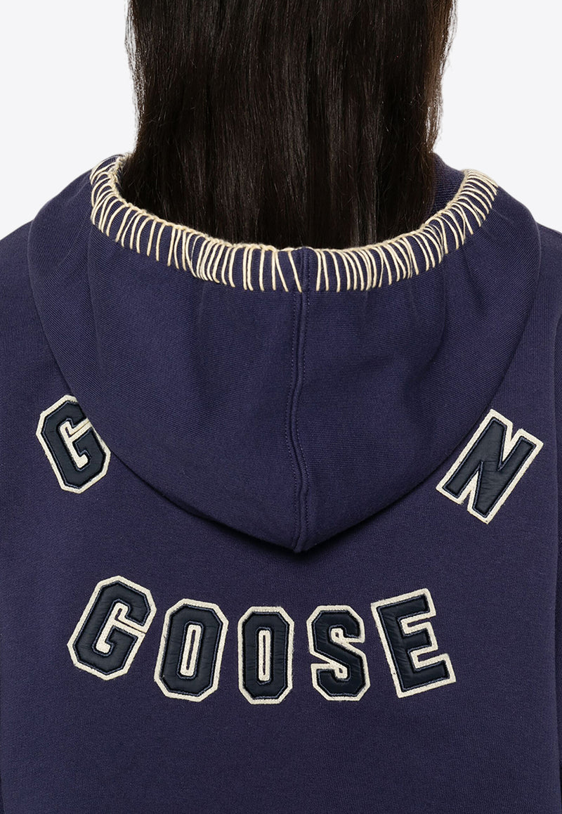 Golden Goose DB Journey Logo Embroidered Cropped Hoodie Navy GWP01225P001636_50878