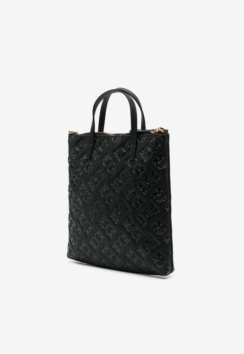 Pinko Mini Love Birds Embossed Monogram Tote Bag Black 102746A1YB_Z99Q