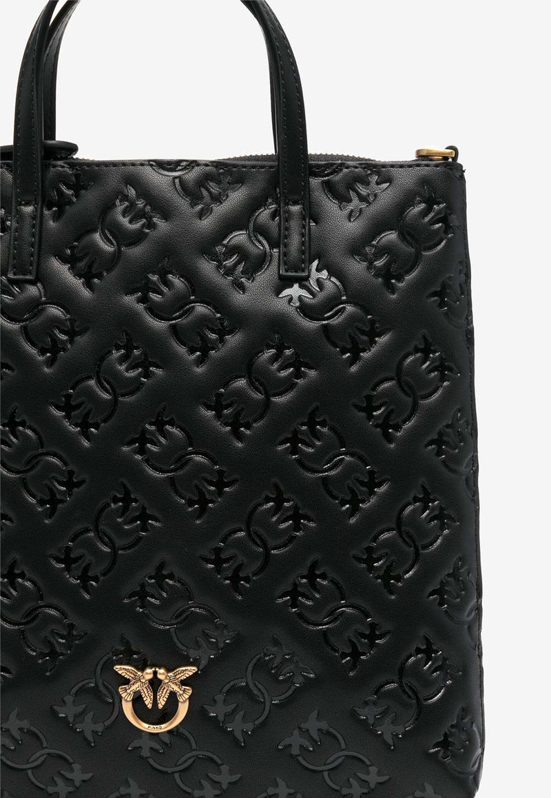 Pinko Mini Love Birds Embossed Monogram Tote Bag Black 102746A1YB_Z99Q