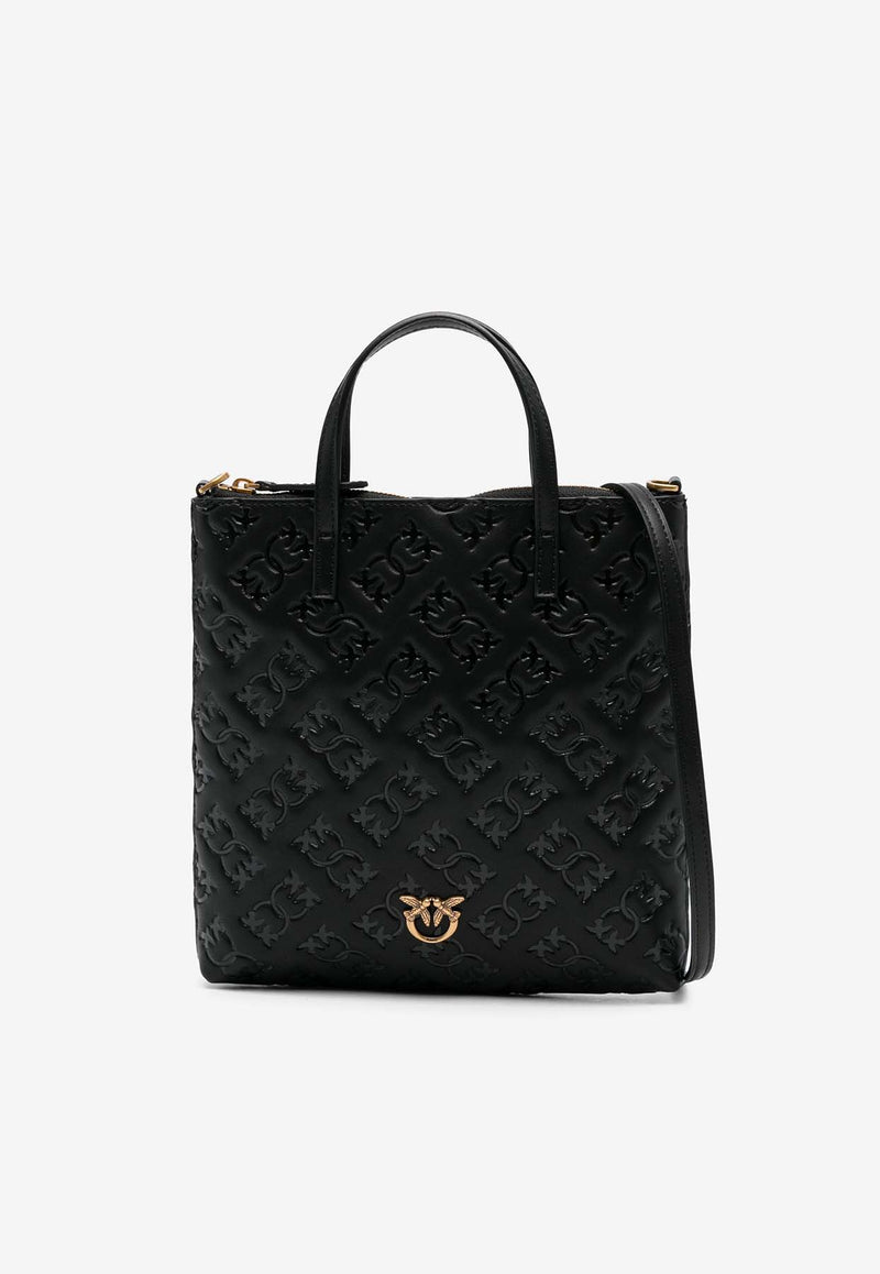 Pinko Mini Love Birds Embossed Monogram Tote Bag Black 102746A1YB_Z99Q