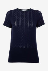 JW Anderson Logo Embroidered Pointelle Top  Navy KW1276YN0389_888