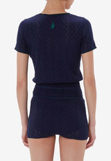 JW Anderson Logo Embroidered Pointelle Top  Navy KW1276YN0389_888