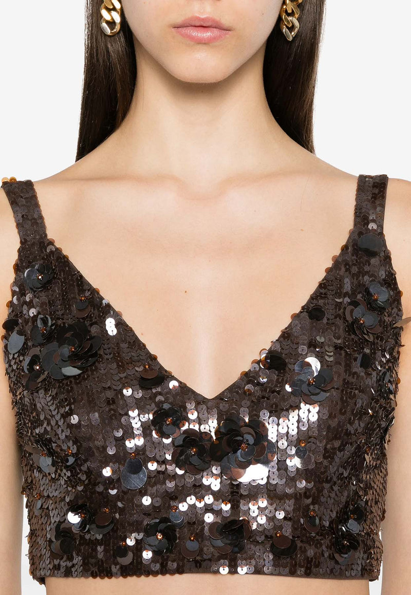 P.A.R.O.S.H Glow Sequined Cropped Top Brown D311614GLOW_008