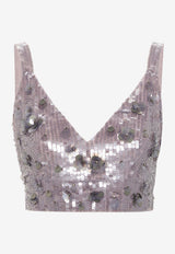 P.A.R.O.S.H Glow Sequined Cropped Top Silver D311614GLOW_018