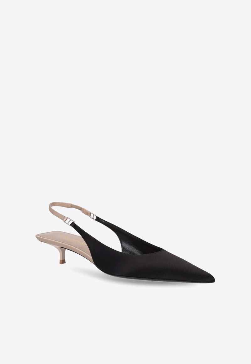 Saint Laurent Cherish 30 Slingback Satin Pumps Black 7997409QNA2_1069