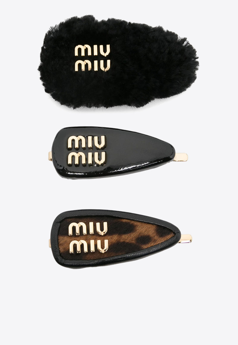 Miu Miu Logo Lettering Hair Clips - Set of 3 Black 5IF1842C3V_F0002