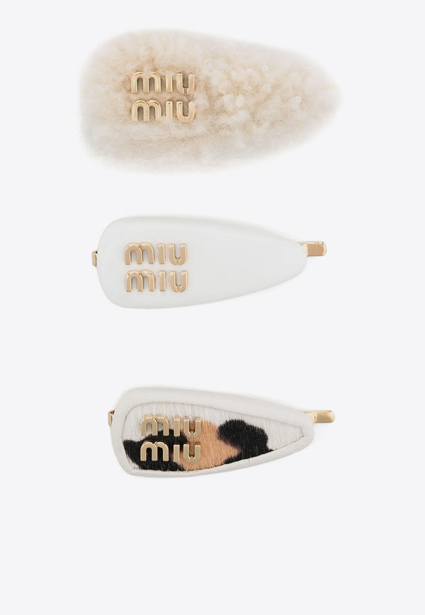 Miu Miu Logo Lettering Hair Clips - Set of 3 White 5IF1842C3V_F0009