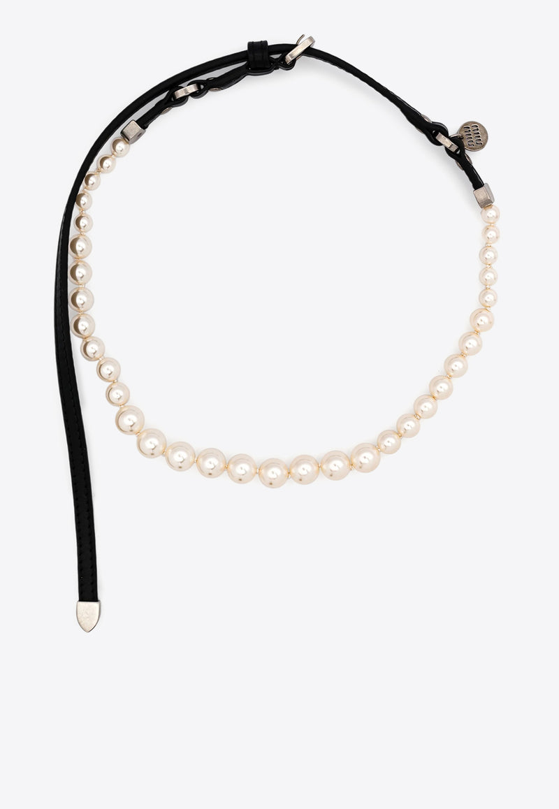 Miu Miu Beaded Leather Necklace Cream 5IC1442CS5_F03Y0