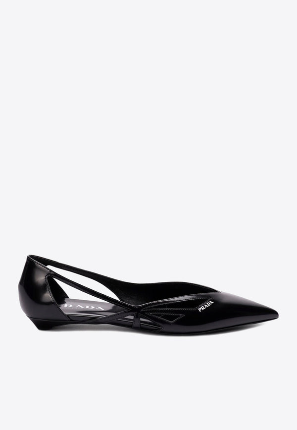 Prada Cut-Out Leather Ballet Flats Black 1F732NFD015055_F0002