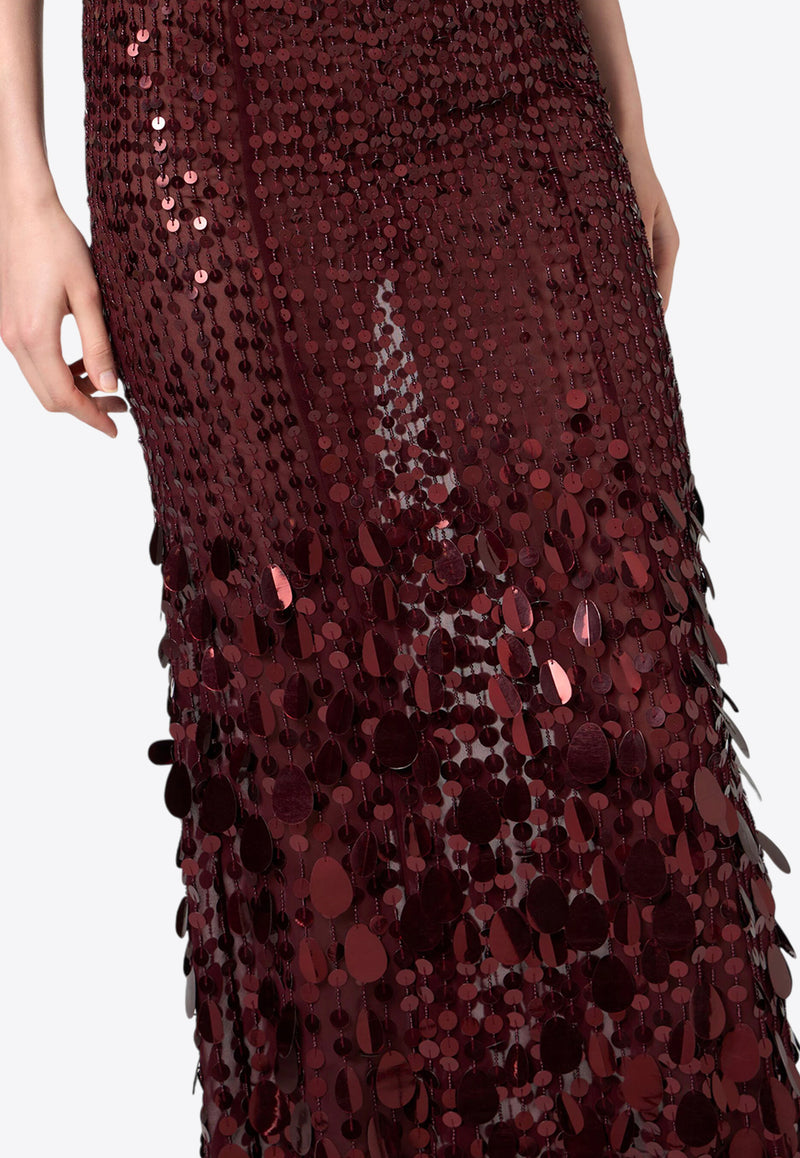 Elisabetta Franchi Sequined Georgette Maxi Dress Burgundy AB74047E2_CG3