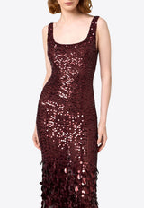 Elisabetta Franchi Sequined Georgette Maxi Dress Burgundy AB74047E2_CG3