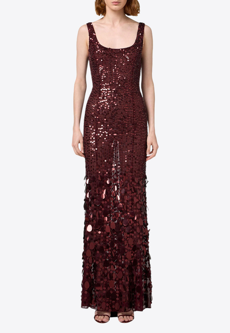 Elisabetta Franchi Sequined Georgette Maxi Dress Burgundy AB74047E2_CG3