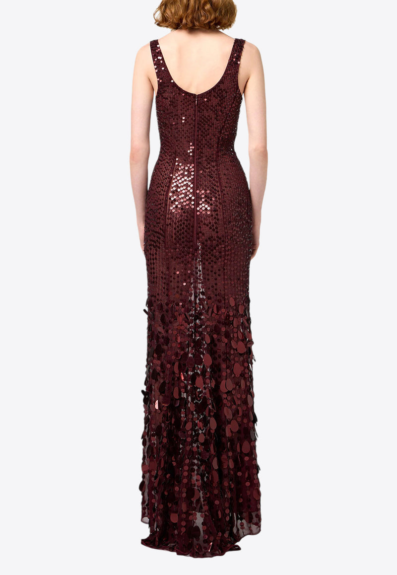 Elisabetta Franchi Sequined Georgette Maxi Dress Burgundy AB74047E2_CG3